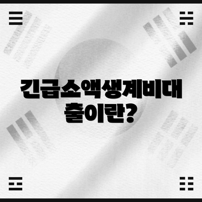 긴급소액생계비대출이란?