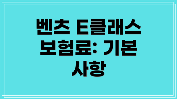벤츠 E클래스 보험료: 기본 사항